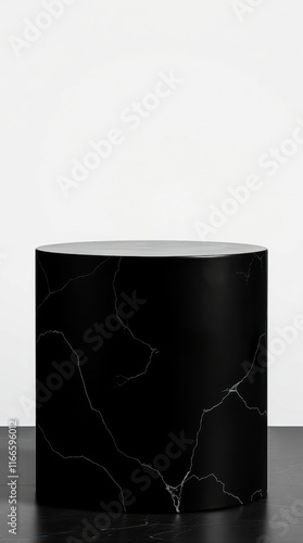 black cylindrical pedestal on white background