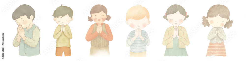 PNG Children praying with hands together, isolated element set, transparent background PNG Children praying with hands together, isolated element set, transparent background