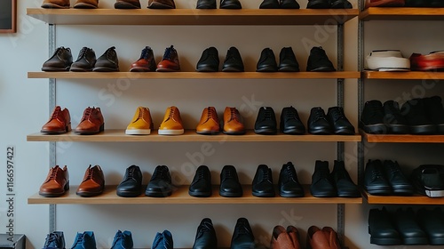 Wallpaper Mural Neatly arranged footwear on wooden shelves in a store. Torontodigital.ca