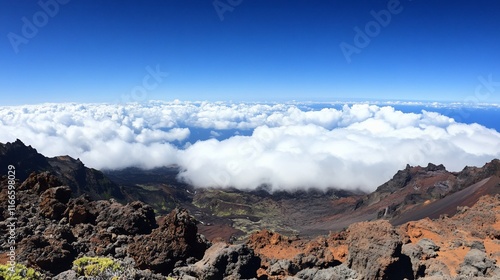 Volcanic Peak Above Cloudscape: A Panoramic View photo