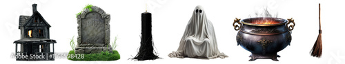 PNG Spooky Halloween decorations and symbols, isolated element set, transparent background photo