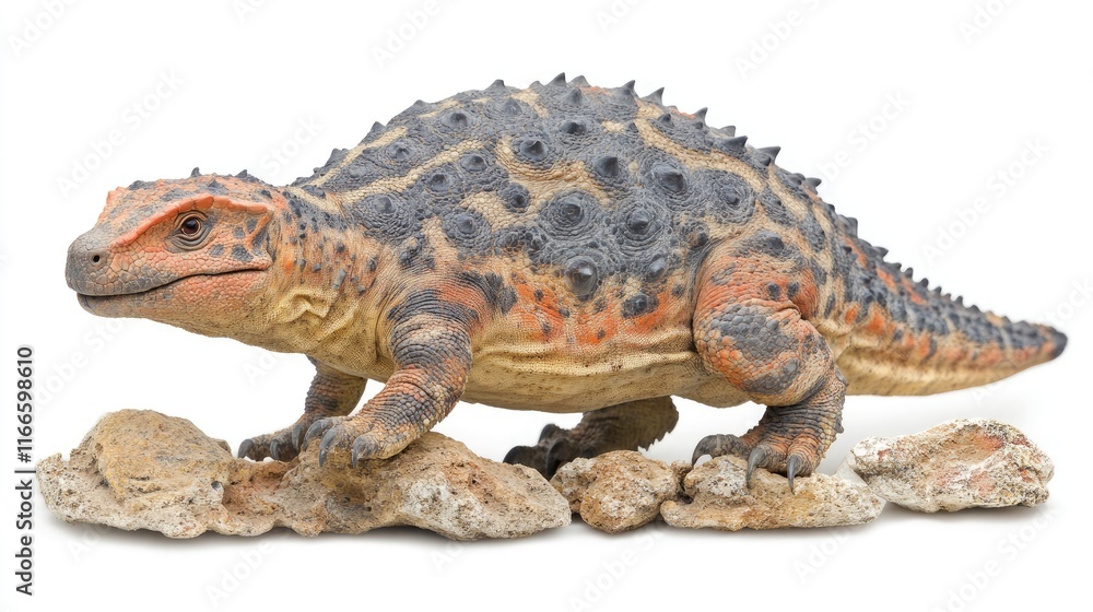 Obraz premium A detailed model of a spiked prehistoric reptile, showcasing its unique features.