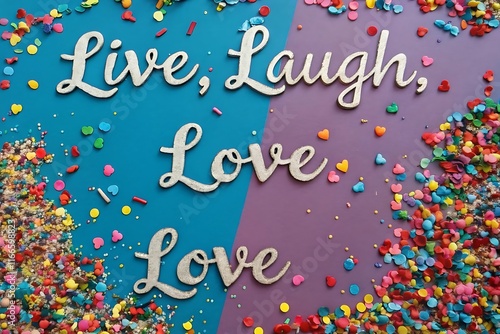 Celebration of Life Day with colorful confetti and inspiring words on a vibrant backdrop. Generative AI photo