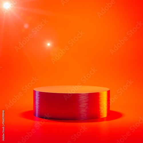 crimson cylindrical platform on vibrant