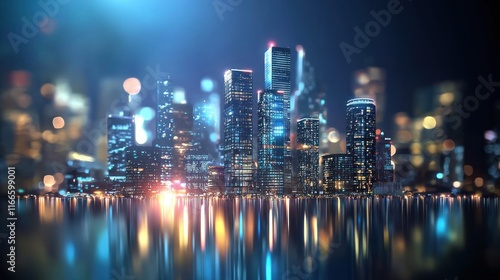 Night Cityscape: A Dazzling Metropolis Reflected in Still Waters