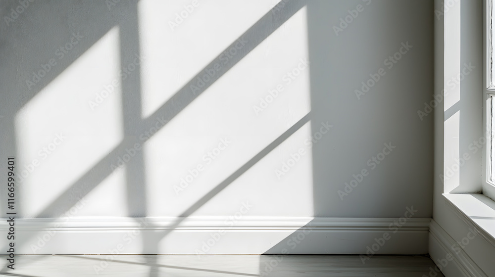 Fototapeta premium low angle view of light gray wall with shadows creating interesting patterns. natural light enhances minimalist aesthetic of space, evoking sense of calm