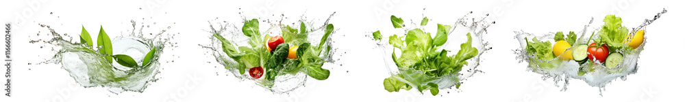 Splashing vegetable png cut out element set, transparent background Splashing vegetable png cut out element set, transparent background