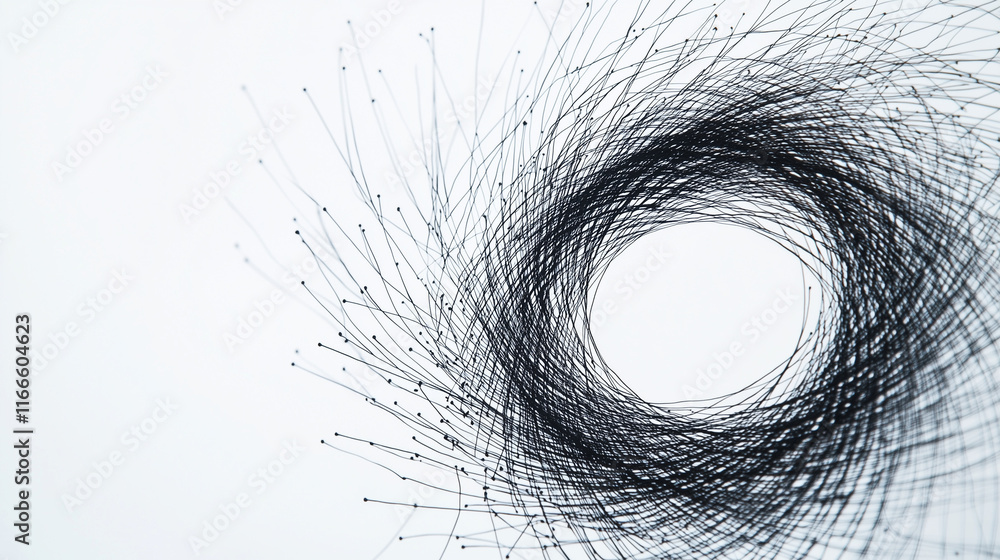 Fototapeta premium Iron filings arranged in circular patterns around a bar magnet, illustrating the concept of magnetic fields and scientific principles in a simple and educational manner.