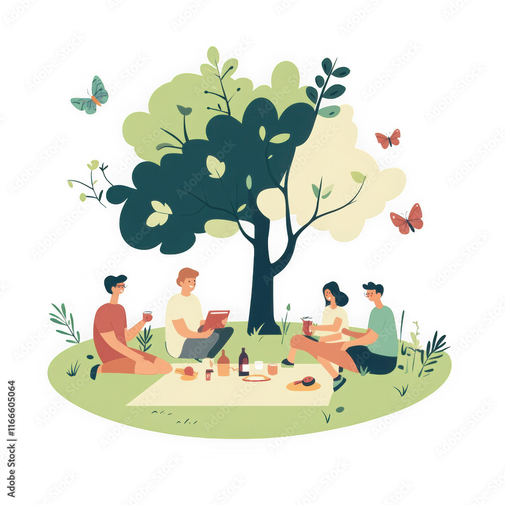 Fototapeta premium Happy People Enjoying Picnic Under a Tree