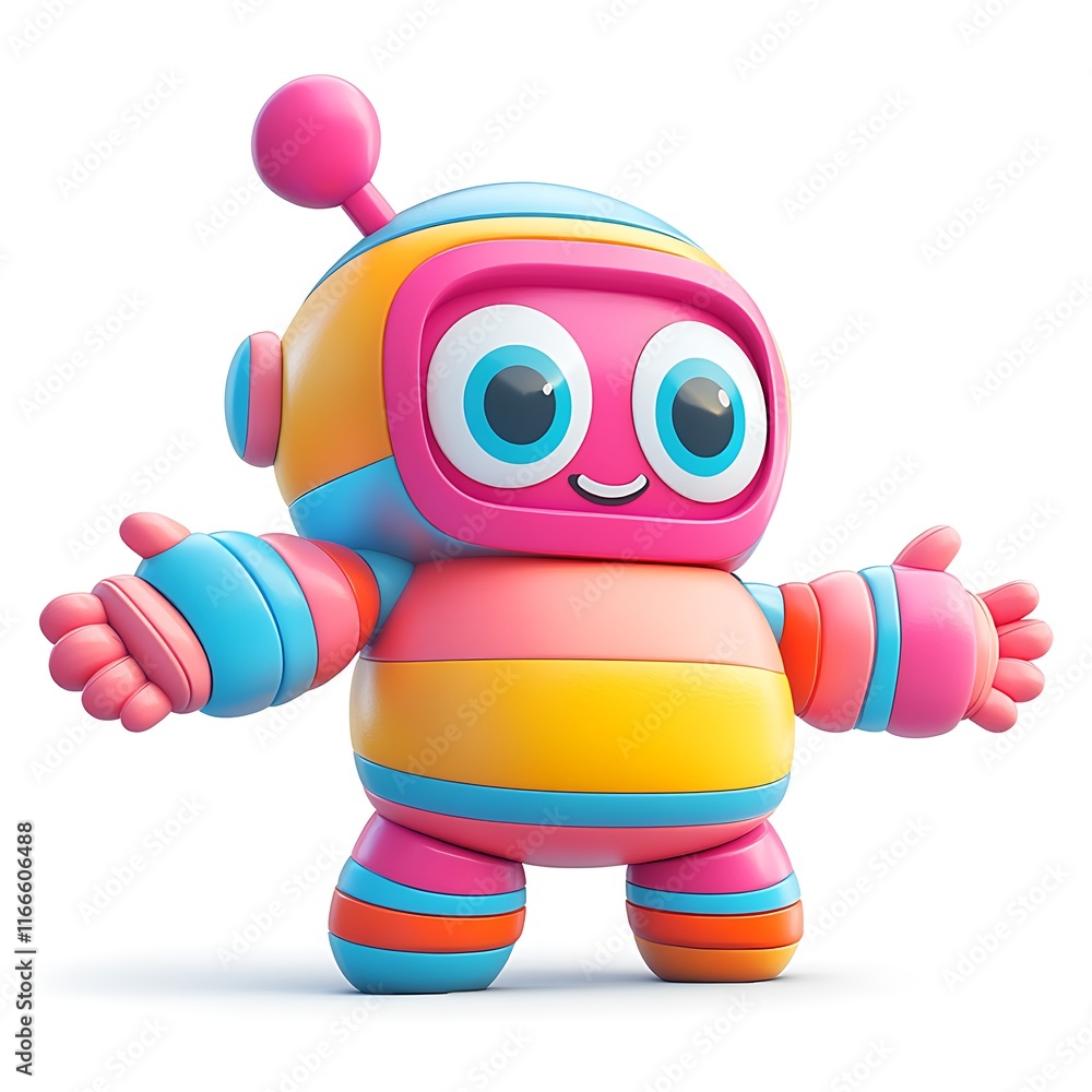 Fototapeta premium Playful robot character digital art colorful design studio 3d view