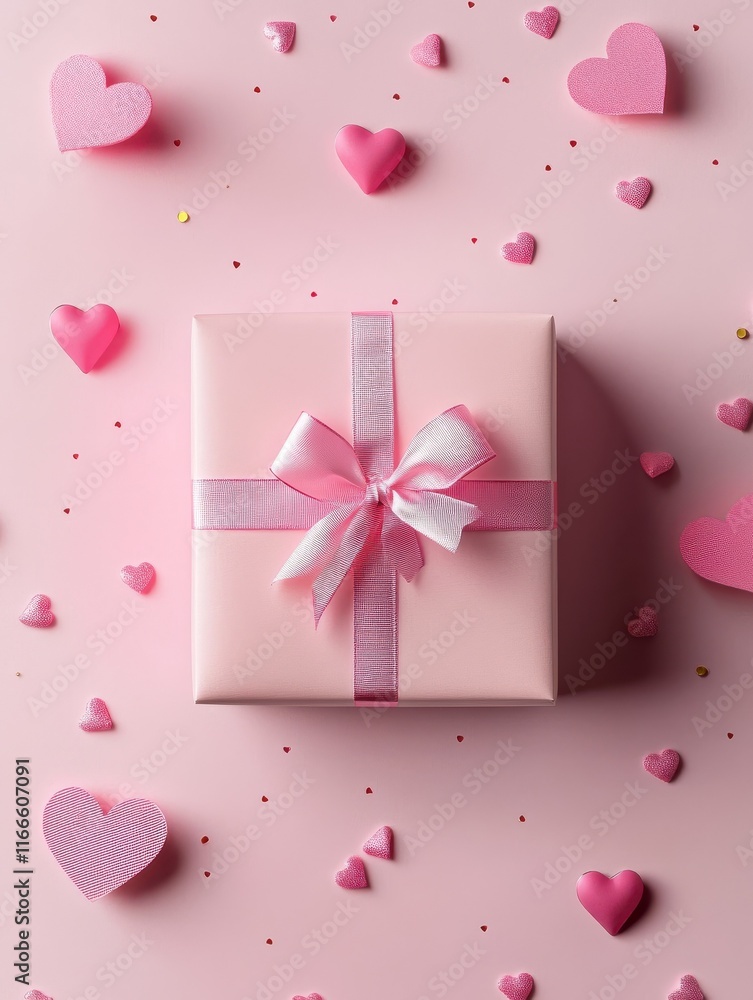 A gift on a pink background with box and hearts. The concept of the St. Valentine's day, weddings, engagements, Mother's Day, birthday, New Year, Christmas and other holidays. Flat lay. A gift on a pink background with box and hearts. The concept of the St. Valentine's day, weddings, engagements, Mother's Day, birthday, New Year, Christmas and other holidays. Flat lay.