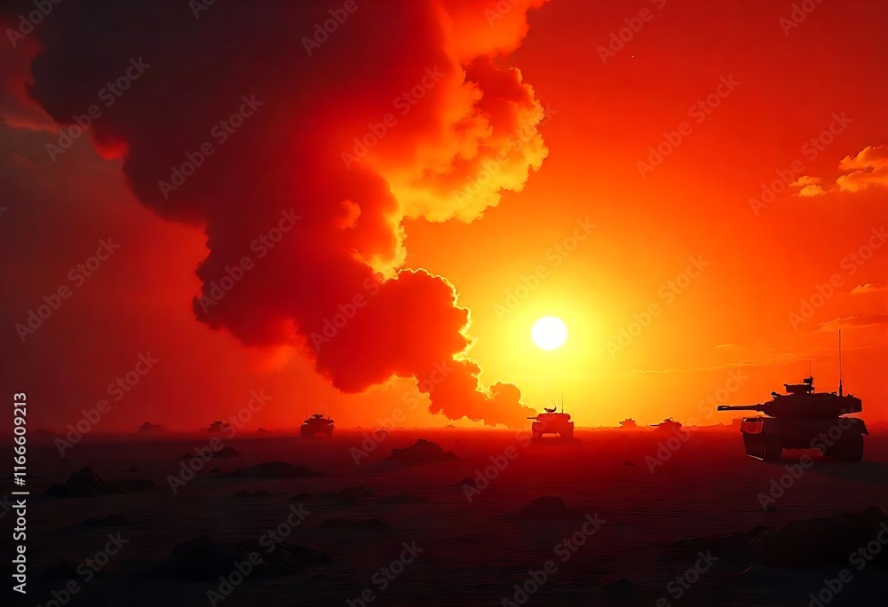 Naklejka premium Epic Fiery Clouds in the Sky, Stunning Red and Orange Sunset Flames, Blazing Fire Clouds, Intense Sunset Sky with Dramatic Flames