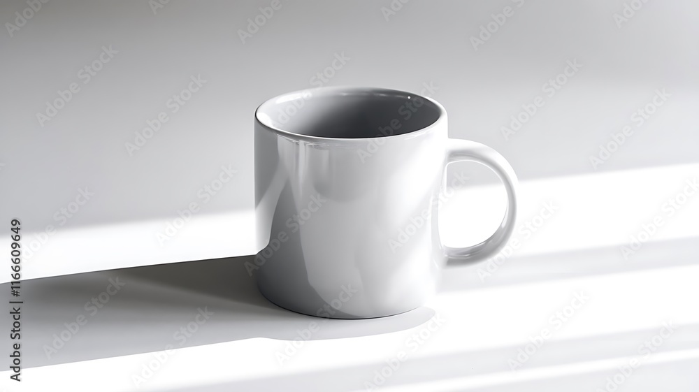 Obraz premium Mockup of Classic White Ceramic Coffee Mug in Minimalist Setting with Neutral Background