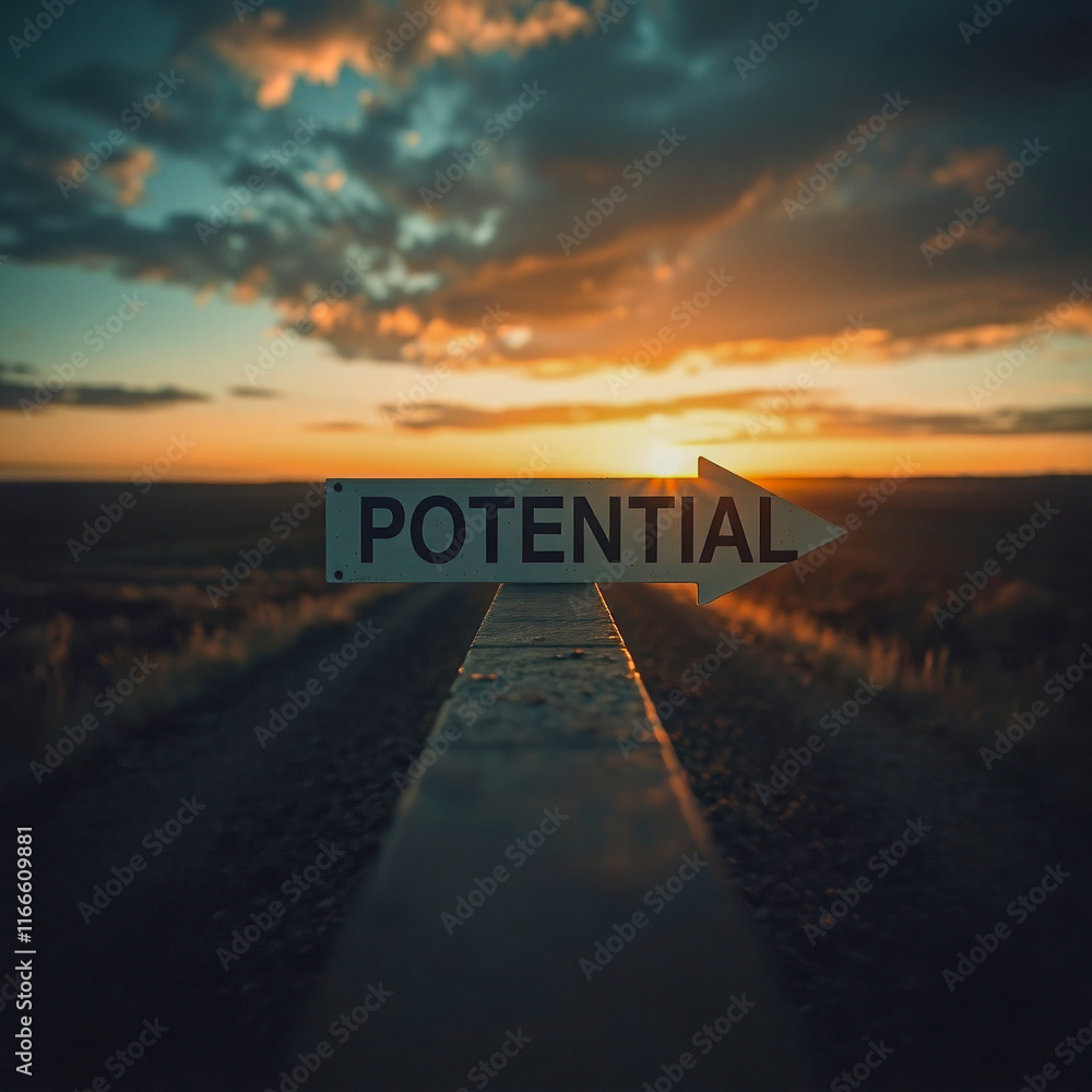 Fototapeta premium arrow sign pointing towards sunset: potential