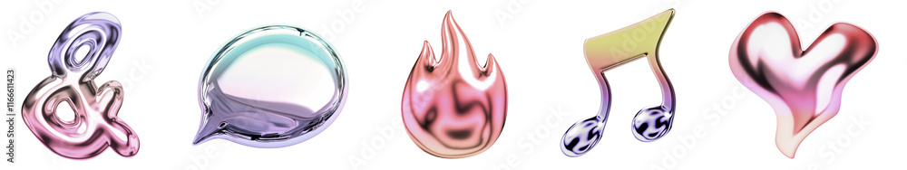 PNG 3D holographic liquid, isolated element set, transparent background PNG 3D holographic liquid, isolated element set, transparent background