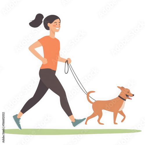 Woman Running with Dog on a Clear Background