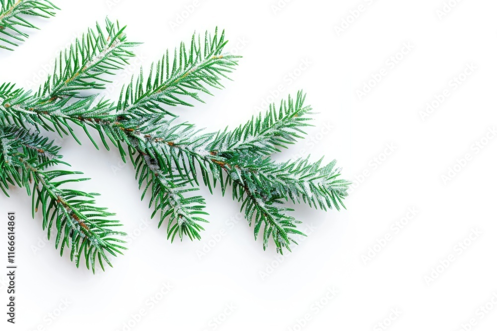 Spruce branch on white background. Top view christmas minimal concept. Spruce branch on white background. Top view christmas minimal concept.
