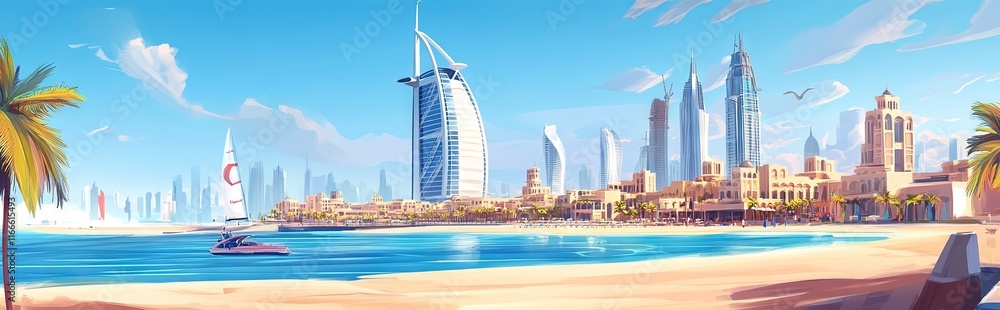 Fototapeta premium dubai, animated cartoon illustration