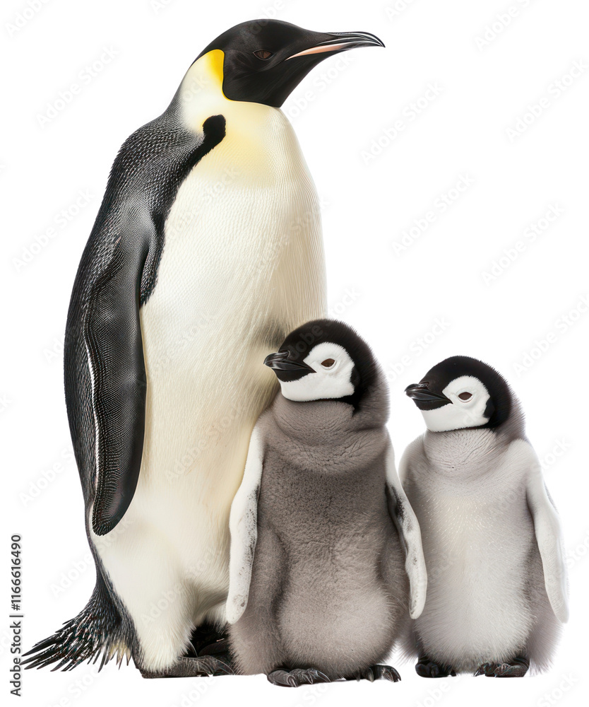 Naklejka premium PNG Emperor penguin with two chicks