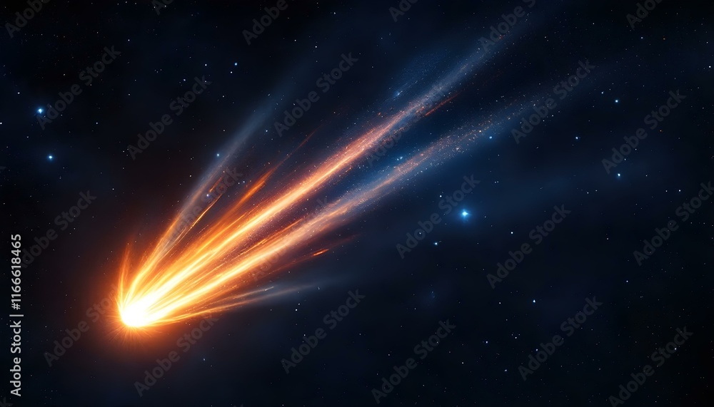 A radiant comet glides through the universe, enveloped in a halo of smoke and brilliant light A radiant comet glides through the universe, enveloped in a halo of smoke and brilliant light