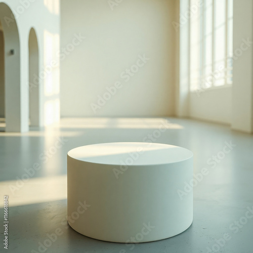 white cylindrical pedestal a minimalist room