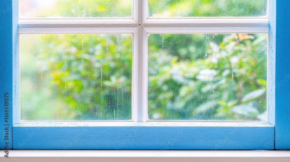 Naklejka premium Vintage Blue Window with Garden View