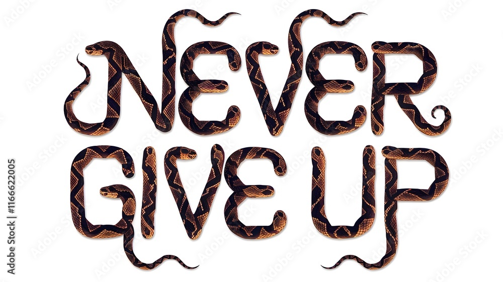 Never Give Up - Typographic Design with Snake Elements, Creative Typography - Never Give Up with Snake Illustration, Abstract Typography - Never Give Up with Reptile Concept Never Give Up - Typographic Design with Snake Elements, Creative Typography - Never Give Up with Snake Illustration, Abstract Typography - Never Give Up with Reptile Concept