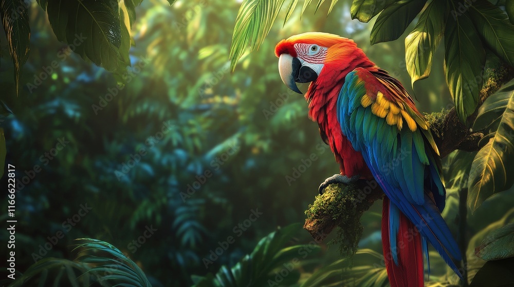 custom made wallpaper toronto digitalScarlet Macaw Perched on Branch in Lush Rainforest