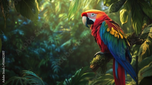 Wallpaper Mural Scarlet Macaw Perched on Branch in Lush Rainforest Torontodigital.ca