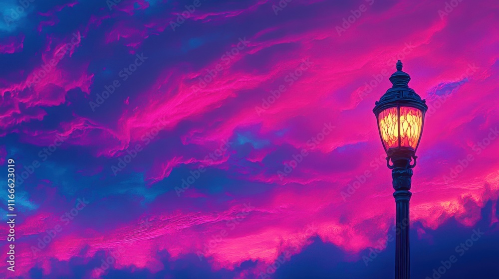 Fototapeta premium Vibrant Sunset Sky with Streetlight