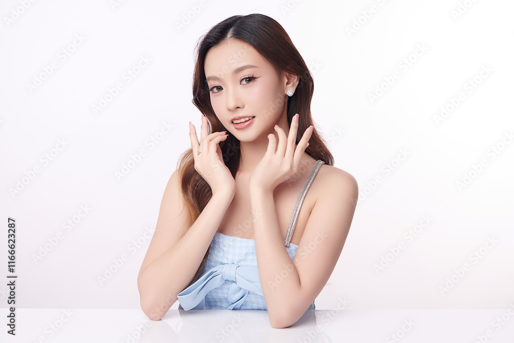 Beautiful young asian woman with clean fresh skin on white background, Face care, Facial treatment, Cosmetology, beauty and spa, Asian women portrait. Beautiful young asian woman with clean fresh skin on white background, Face care, Facial treatment, Cosmetology, beauty and spa, Asian women portrait.