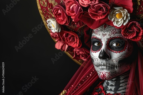 catrina skull portrait isolated on black background photo