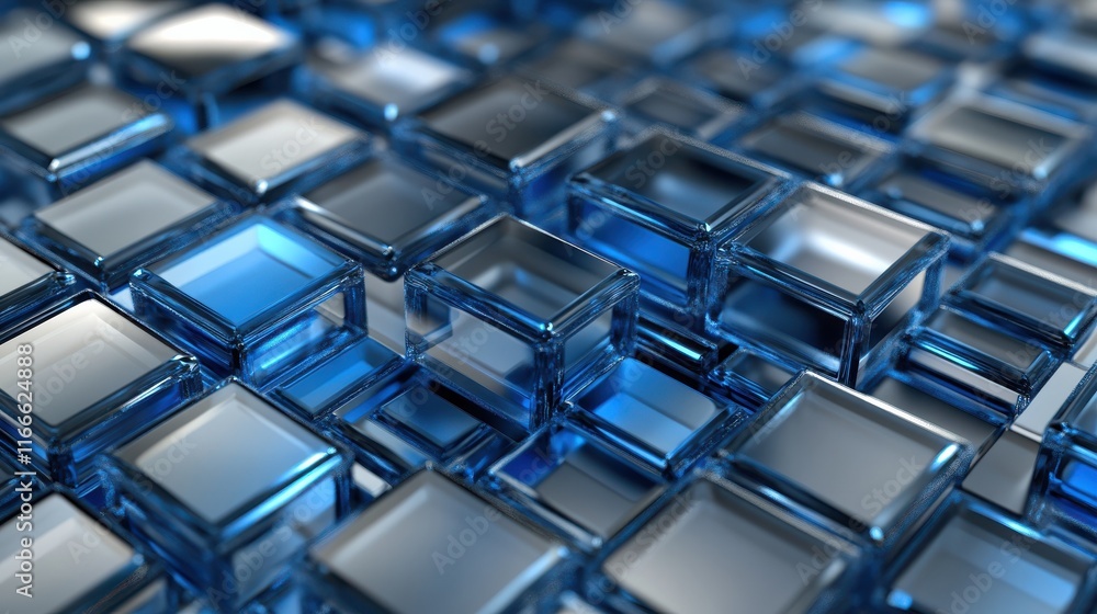 Blue and grey glossy squares abstract tech banner design. Modern abstract blue background design with layers of transparent material in square shapes in random geometric patterns. Blue and grey glossy squares abstract tech banner design. Modern abstract blue background design with layers of transparent material in square shapes in random geometric patterns.