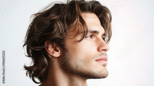 Wallpaper Mural Young Handsome Man with Wavy Hair Isolated on White Background Torontodigital.ca