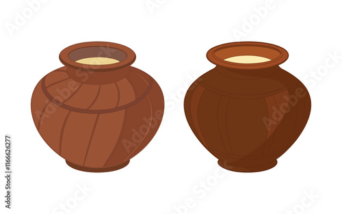 Traditional clay pots with ribbed designs for rustic home decor and cultural craft display