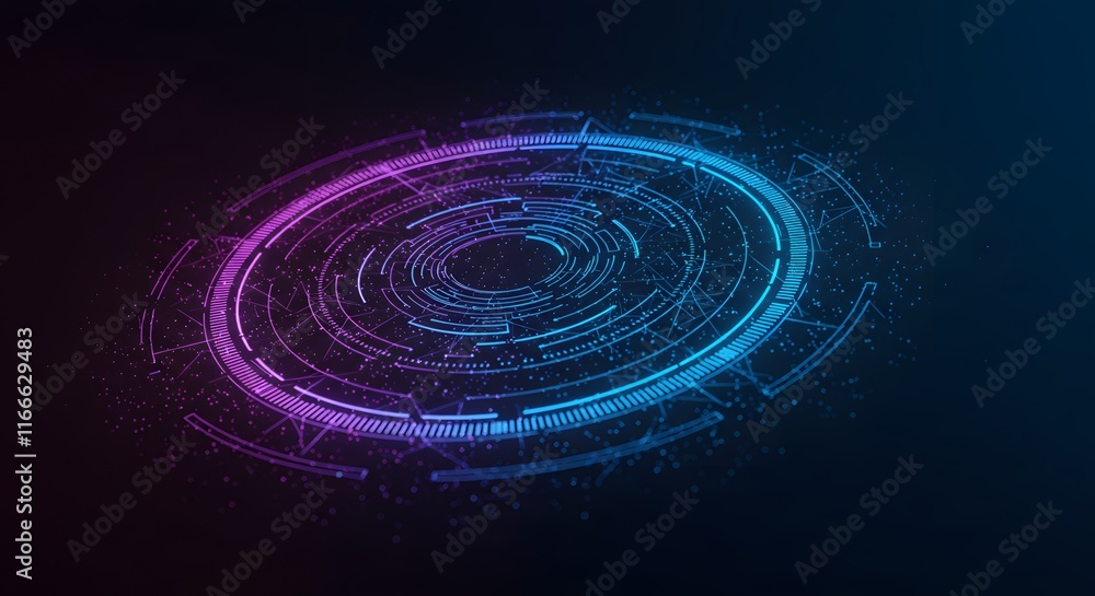 Fototapeta premium Creative digital tech circle on dark background . Big data and technology concept. 3D Rendering