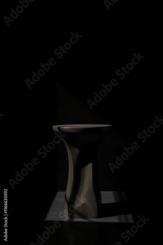 dark wooden pedestal with dramatic lighting