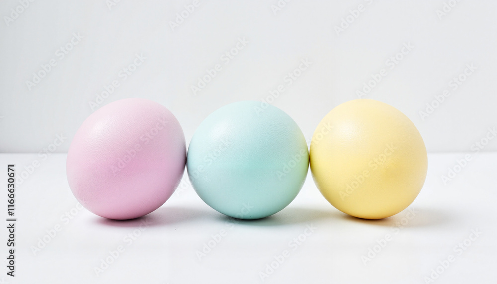 Colored eggs in pastel shades against a white background Colored eggs in pastel shades against a white background