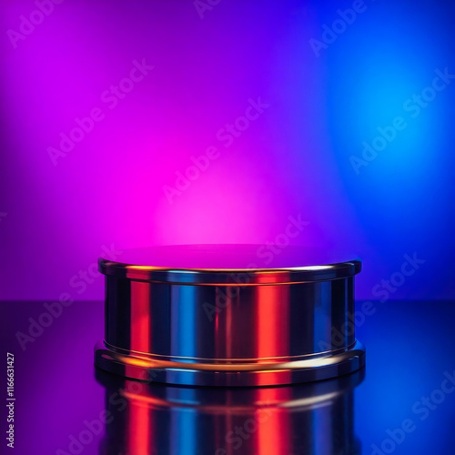 polished metallic cylinder on a vibrant gradient background