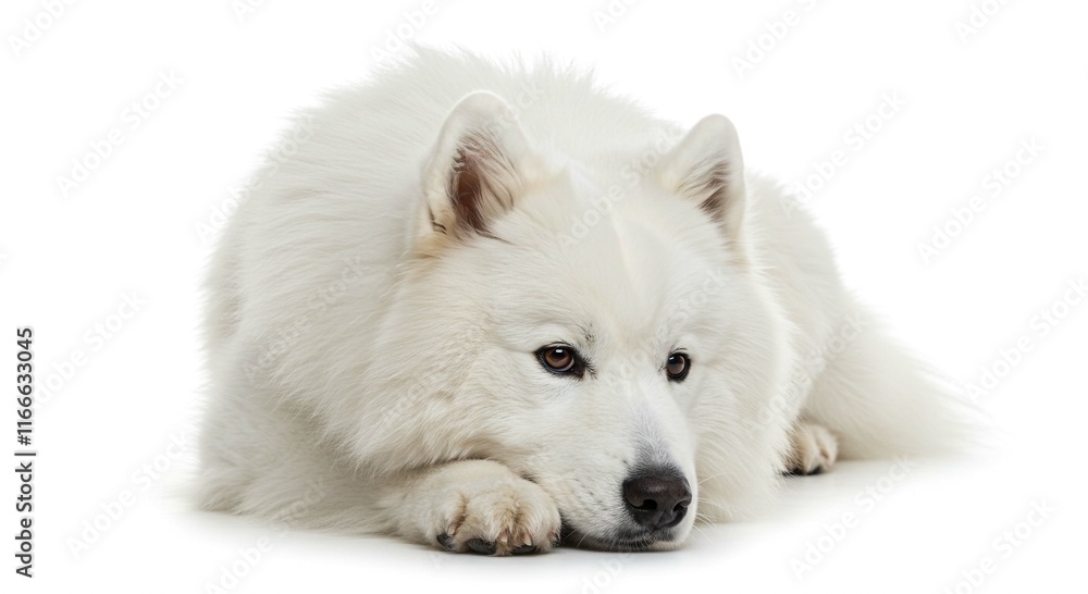 Adorable White Fluffy Dog Samoyed Puppy Resting Pet Animal Portrait Adorable White Fluffy Dog Samoyed Puppy Resting Pet Animal Portrait