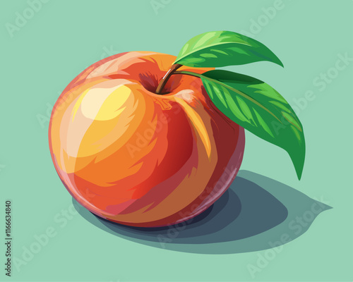 A single ripe peach with a velvety surface, displayed on a soft lime green background