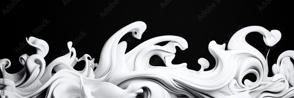 Fototapeta premium white ink algorythm waves that look like tenticles coming out of the bottom of a frame against black 