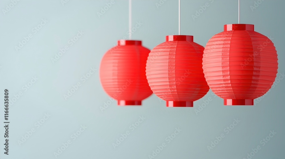 Obraz premium Bright Red Lanterns Against a Soft Blue Background