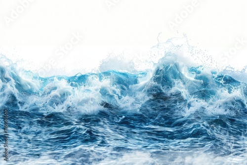 Fototapeta Naklejka Na Ścianę i Meble -  Blue sea wave with white foam isolated on white background.