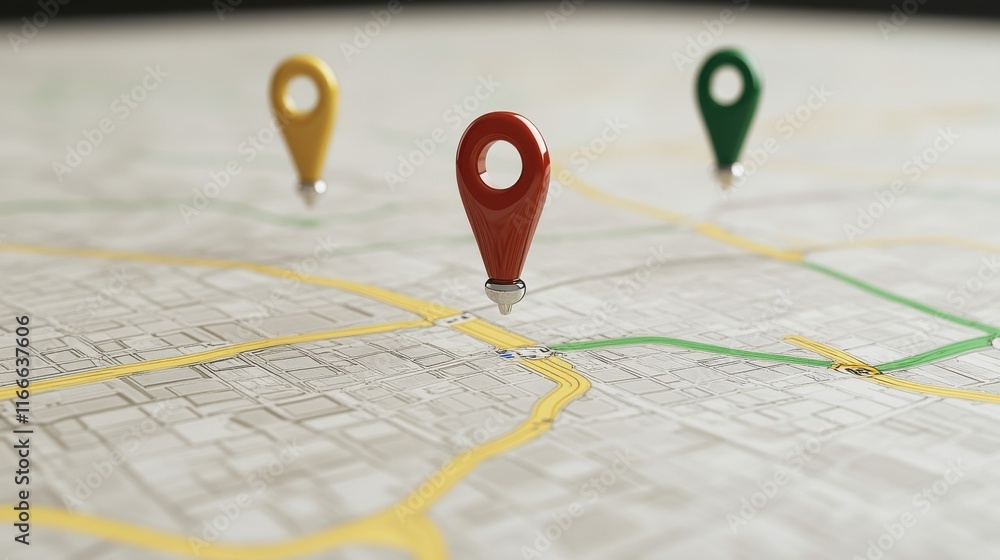 Precise Location Markers on a Detailed Map Precise Location Markers on a Detailed Map