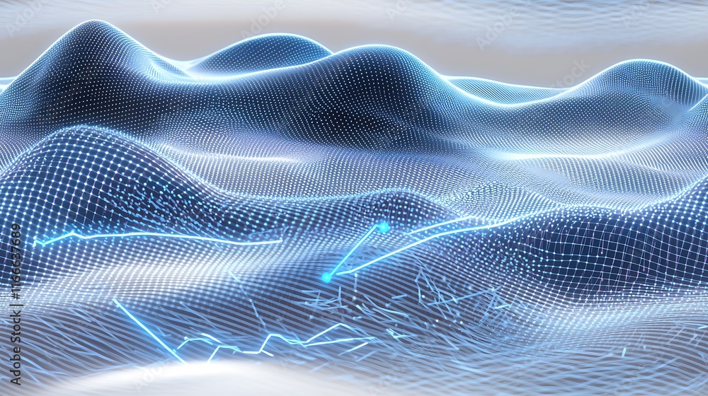 Abstract Digital Landscape: A Serene Blue and White Wave of Data Abstract Digital Landscape: A Serene Blue and White Wave of Data