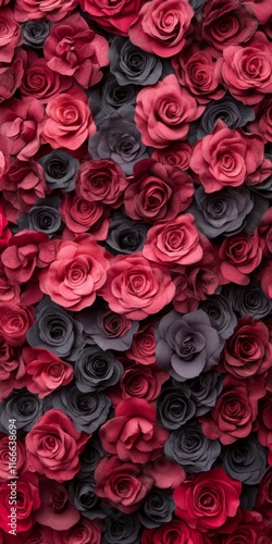 Dramatic Crimson and Deep Purple Roses in Full Bloom photo