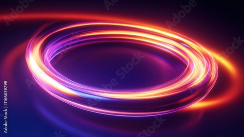 Neon orange and purple rings expanding and contracting in 3D space, with glowing trails.