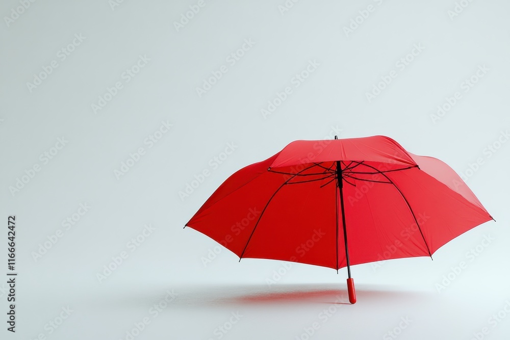 Obraz premium Bright red umbrella stands alone against a plain white background, emphasizing simplicity and elegance in design