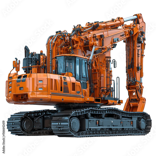 Heavy-duty orange excavator with tracks for construction tasks. photo